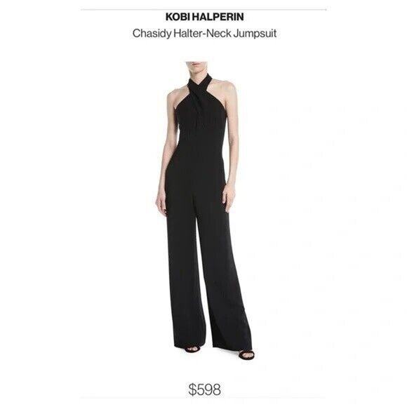 NWT Kobi Halperin Chasidy Black Halter Neck Jumpsuit $598 Size 14 - Picture 2 of 6